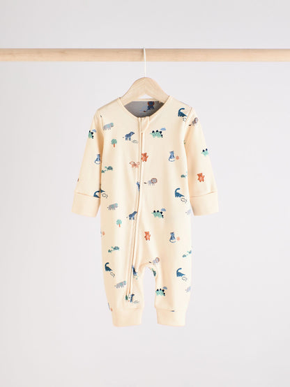 Teal Blue Baby Printed Zip Sleepsuits 3 Pack (0mths-3yrs)