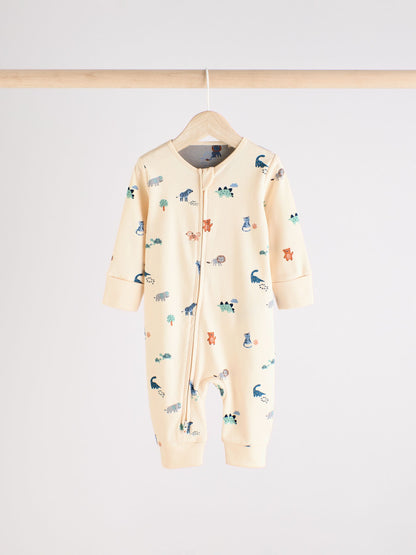 Teal Blue Baby Printed Zip Sleepsuits 3 Pack (0mths-3yrs) image 6