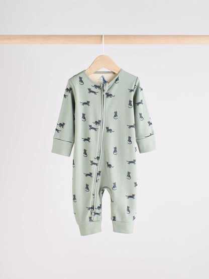 Teal Blue Baby Printed Zip Sleepsuits 3 Pack (0mths-3yrs)