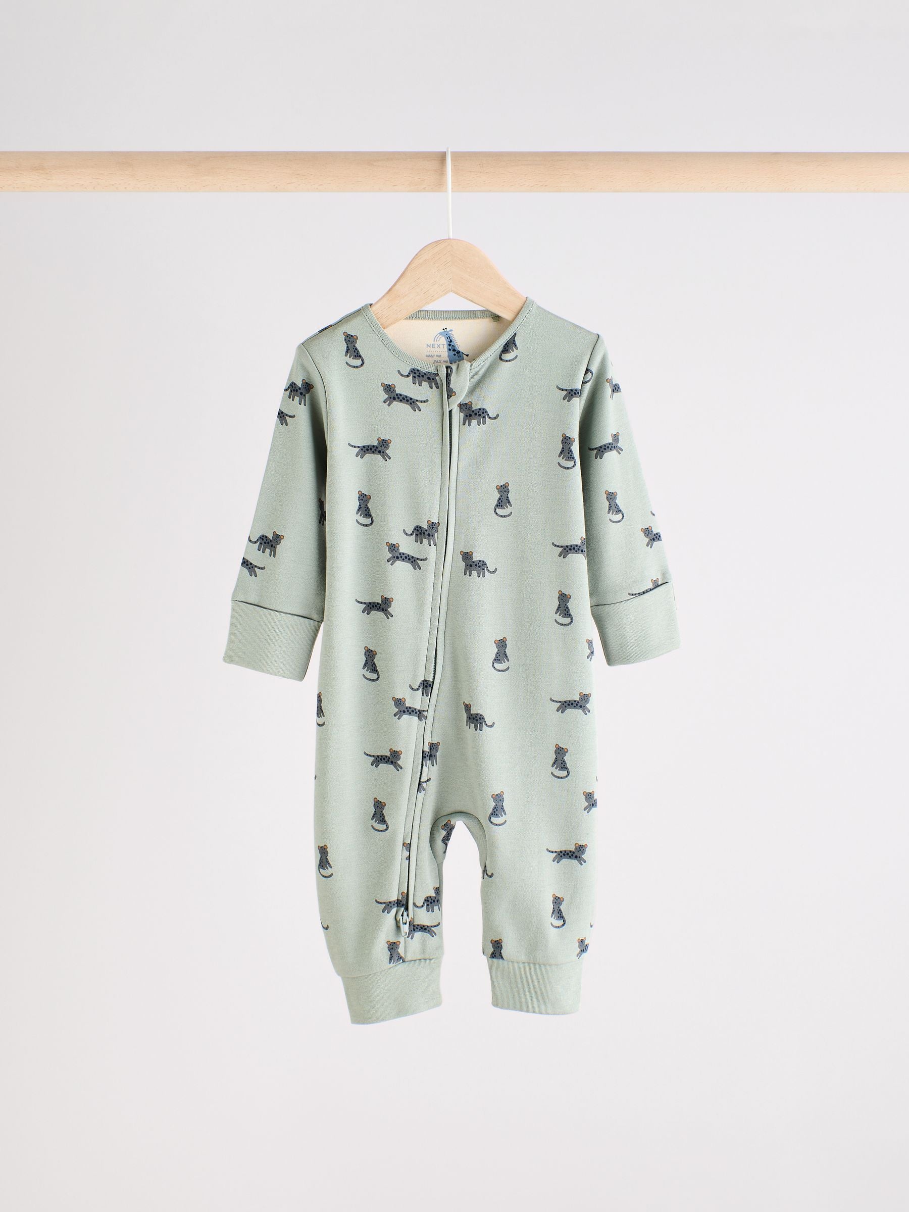 Teal Blue Baby Printed Zip Sleepsuits 3 Pack (0mths-3yrs) image 7