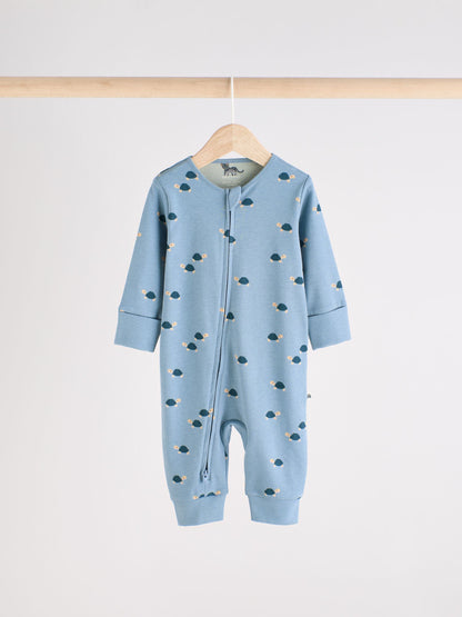 Teal Blue Baby Printed Zip Sleepsuits 3 Pack (0mths-3yrs)