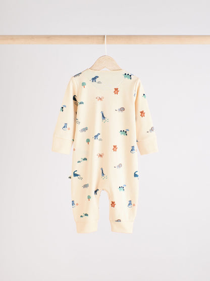 Teal Blue Baby Printed Zip Sleepsuits 3 Pack (0mths-3yrs)