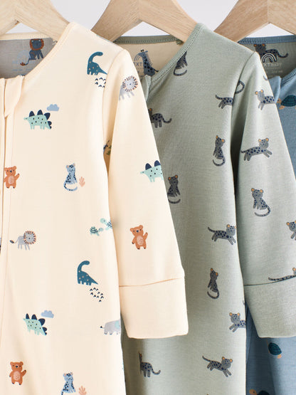 Teal Blue Baby Printed Zip Sleepsuits 3 Pack (0mths-3yrs) image 7