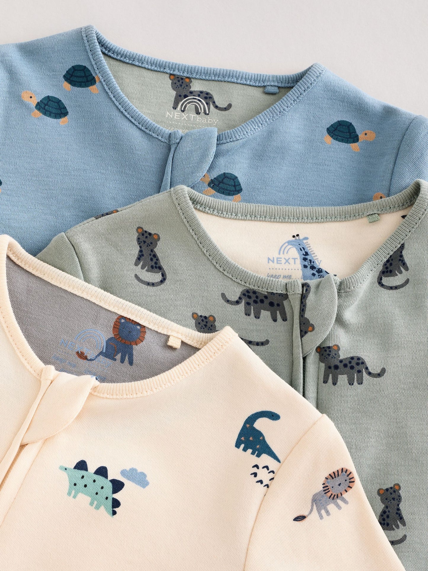 Teal Blue Baby Printed Zip Sleepsuits 3 Pack (0mths-3yrs)