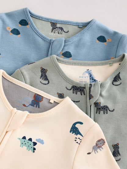 Teal Blue Baby Printed Zip Sleepsuits 3 Pack (0mths-3yrs) image 8