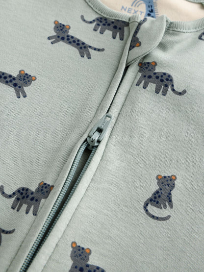 Teal Blue Baby Printed Zip Sleepsuits 3 Pack (0mths-3yrs)