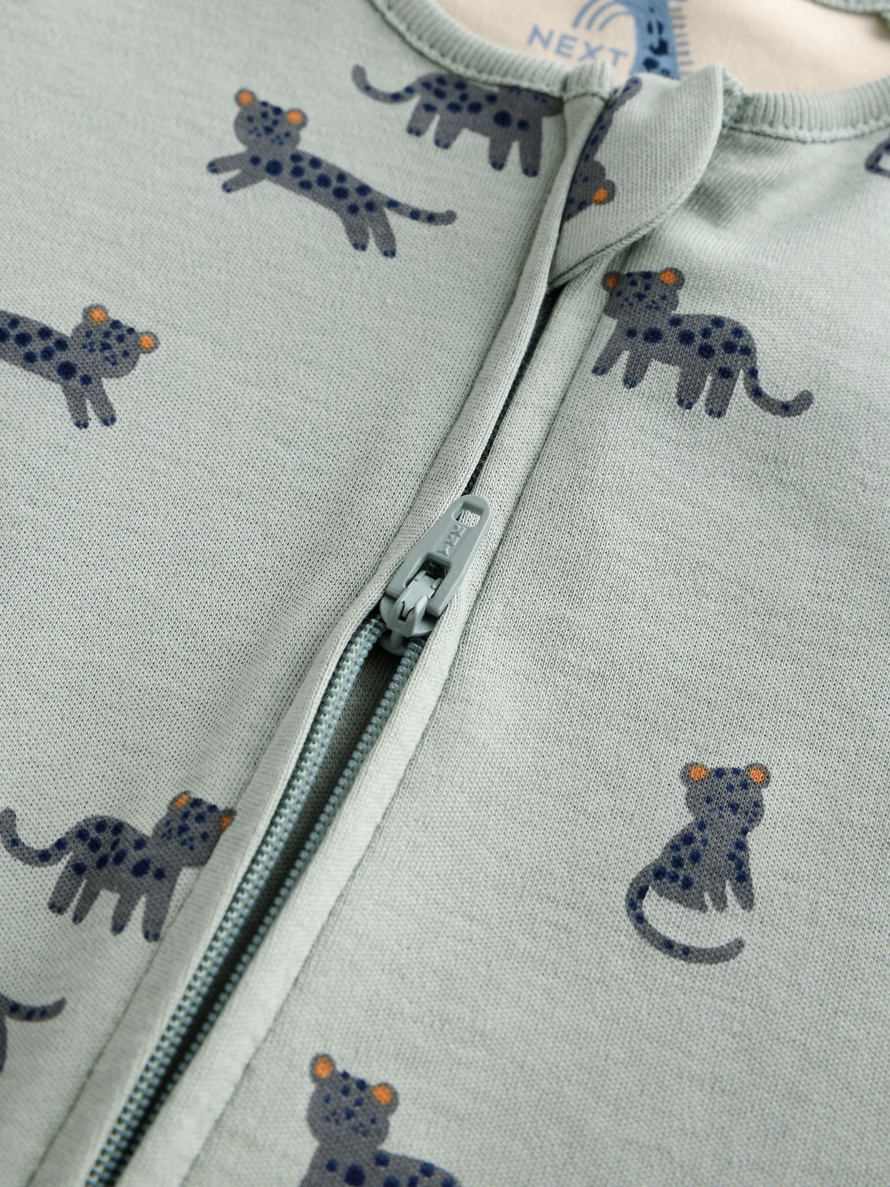Teal Blue Baby Printed Zip Sleepsuits 3 Pack (0mths-3yrs) image 9