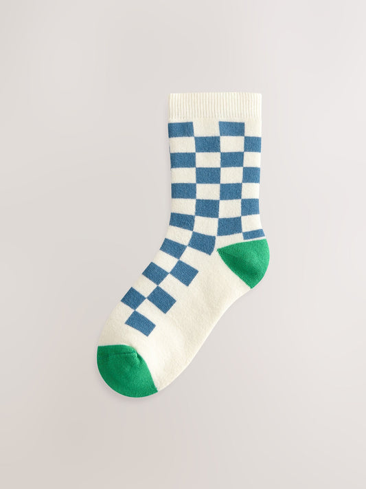 Ecru Bright Checkerboard Cosy Terry Cotton Rich Socks 5 Pack image 3
