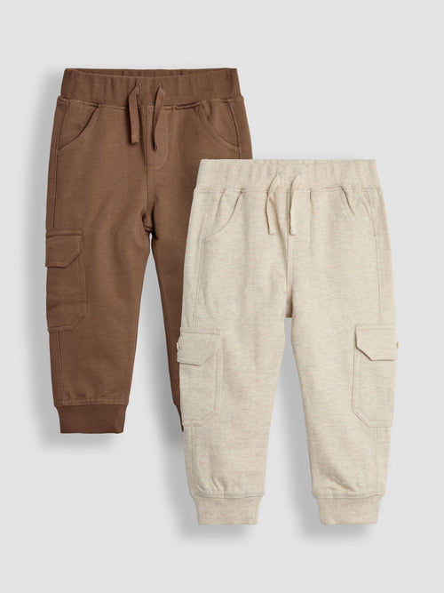 JoJo Maman Bébé Tan Brown & Natural Marl 2-Pack Cargo Joggers image 1