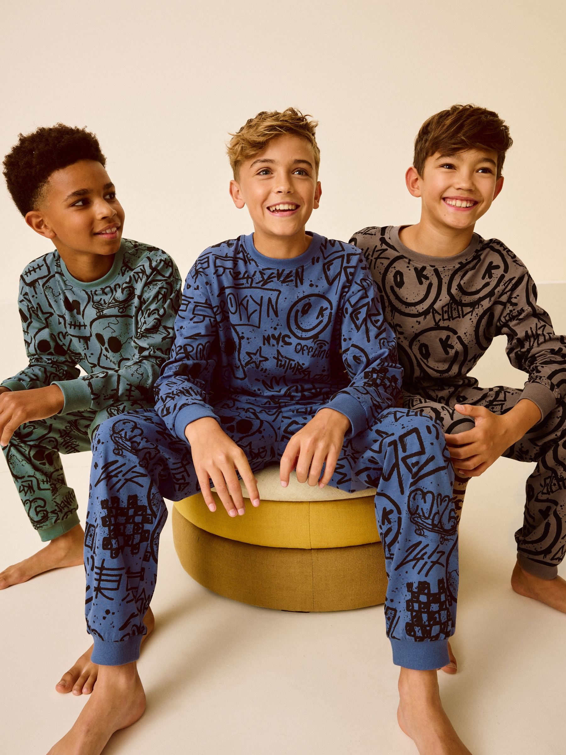 Blue/Green/Neutral Character Long Sleeve Pyjamas 3 Pack (3-16yrs) image 1