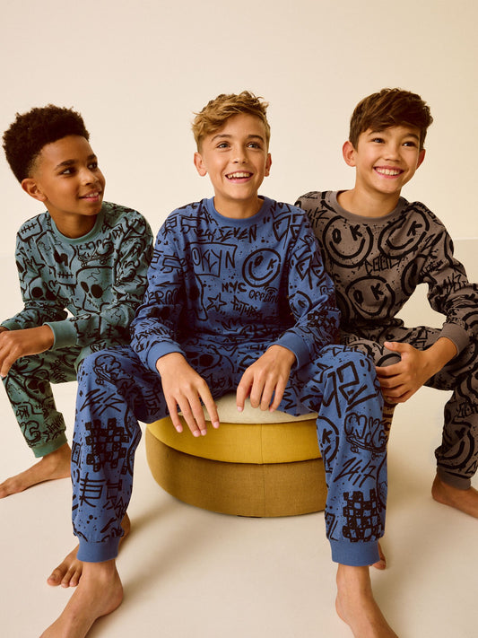 Blue/Green/Neutral Character Long Sleeve Pyjamas 3 Pack (3-16yrs) image 1