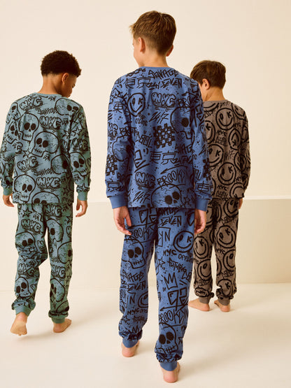 Blue/Green/Neutral Character Long Sleeve Pyjamas 3 Pack (3-16yrs) image 8