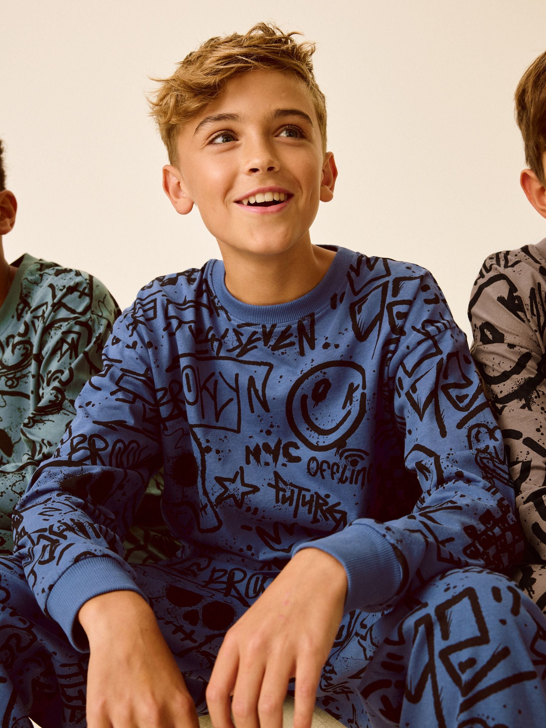 Blue/Green/Neutral Character Long Sleeve Pyjamas 3 Pack (3-16yrs) image 10