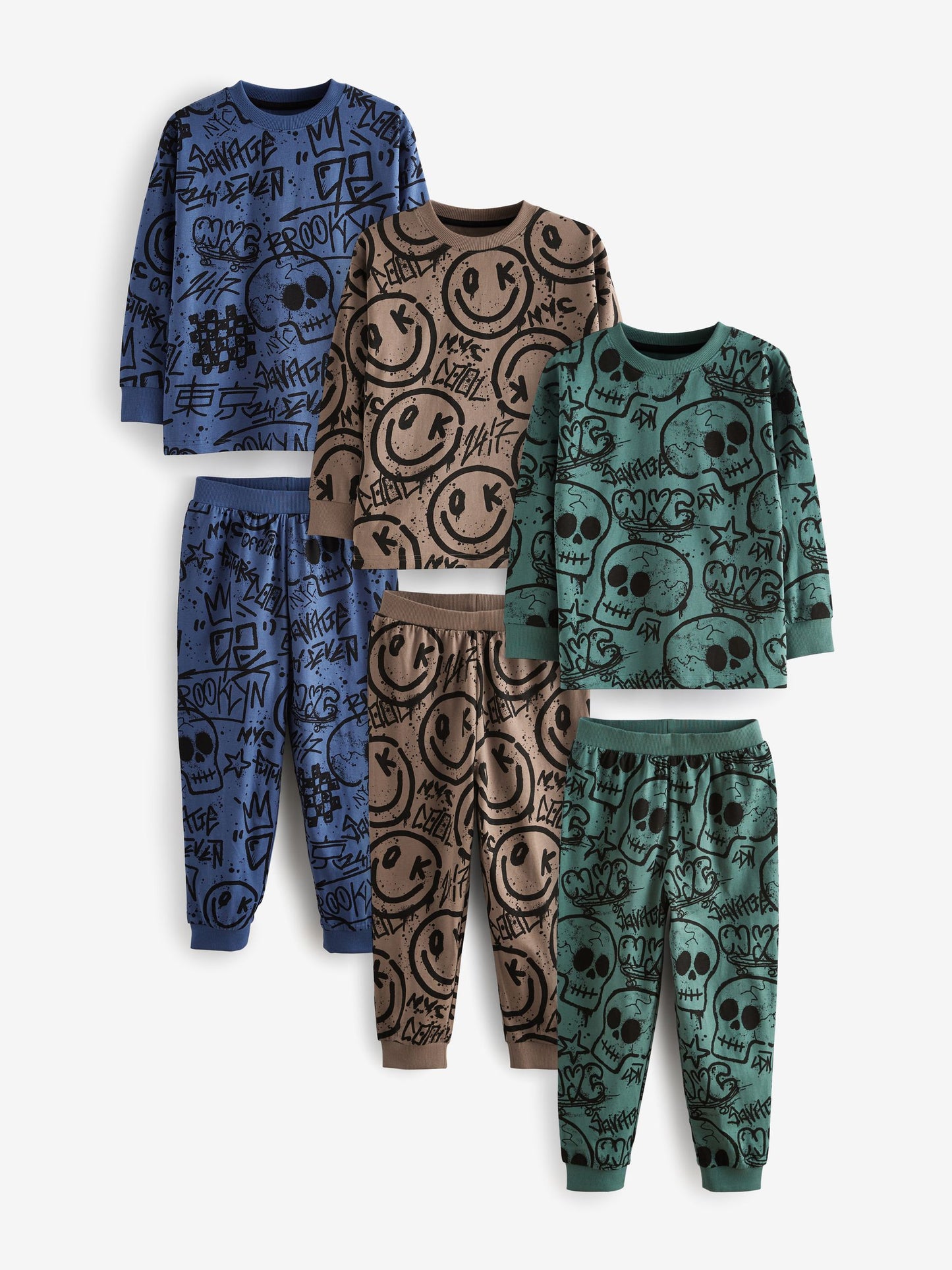 Blue/Green/Neutral Character Long Sleeve Pyjamas 3 Pack (3-16yrs) image 11