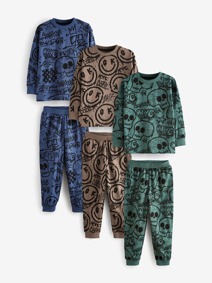 Blue/Green/Neutral Character Long Sleeve Pyjamas 3 Pack (3-16yrs) image 11