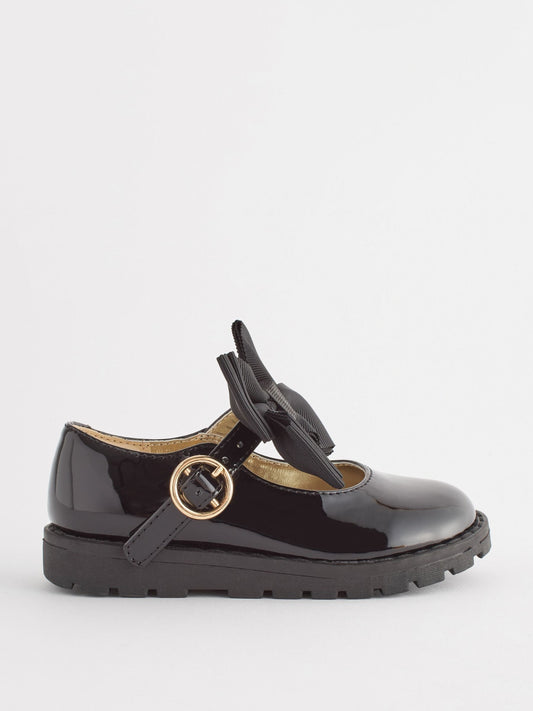 Black Wide Fit (G) Chunky Bow Mary Jane Shoes image 2