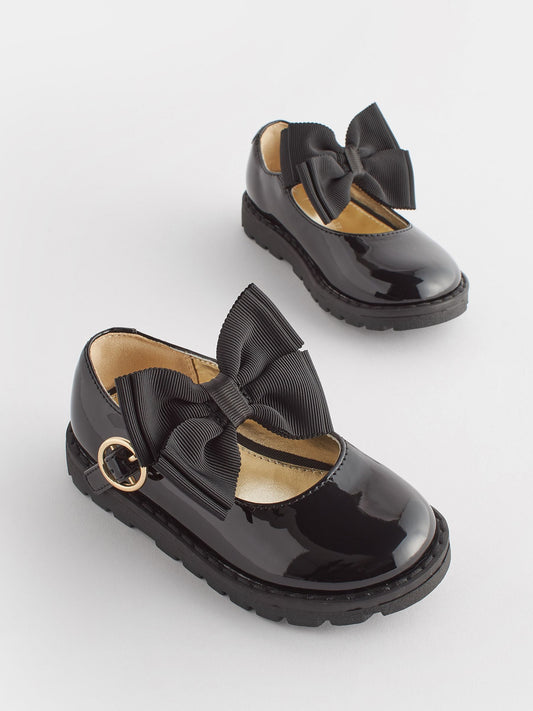 Black Wide Fit (G) Chunky Bow Mary Jane Shoes image 1