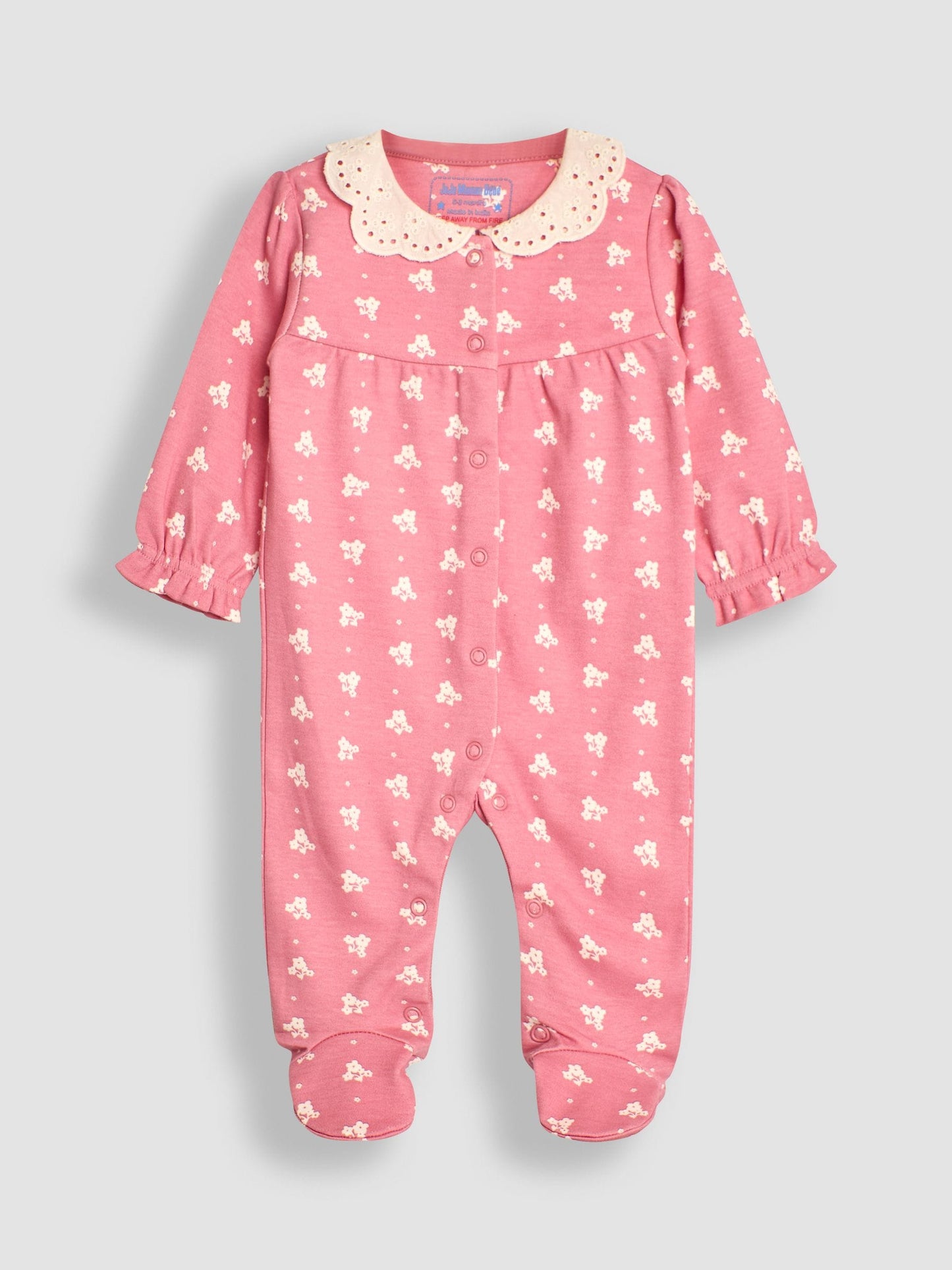 JoJo Maman Bébé Rose Pink Pretty Printed Collar Sleepsuit image 3