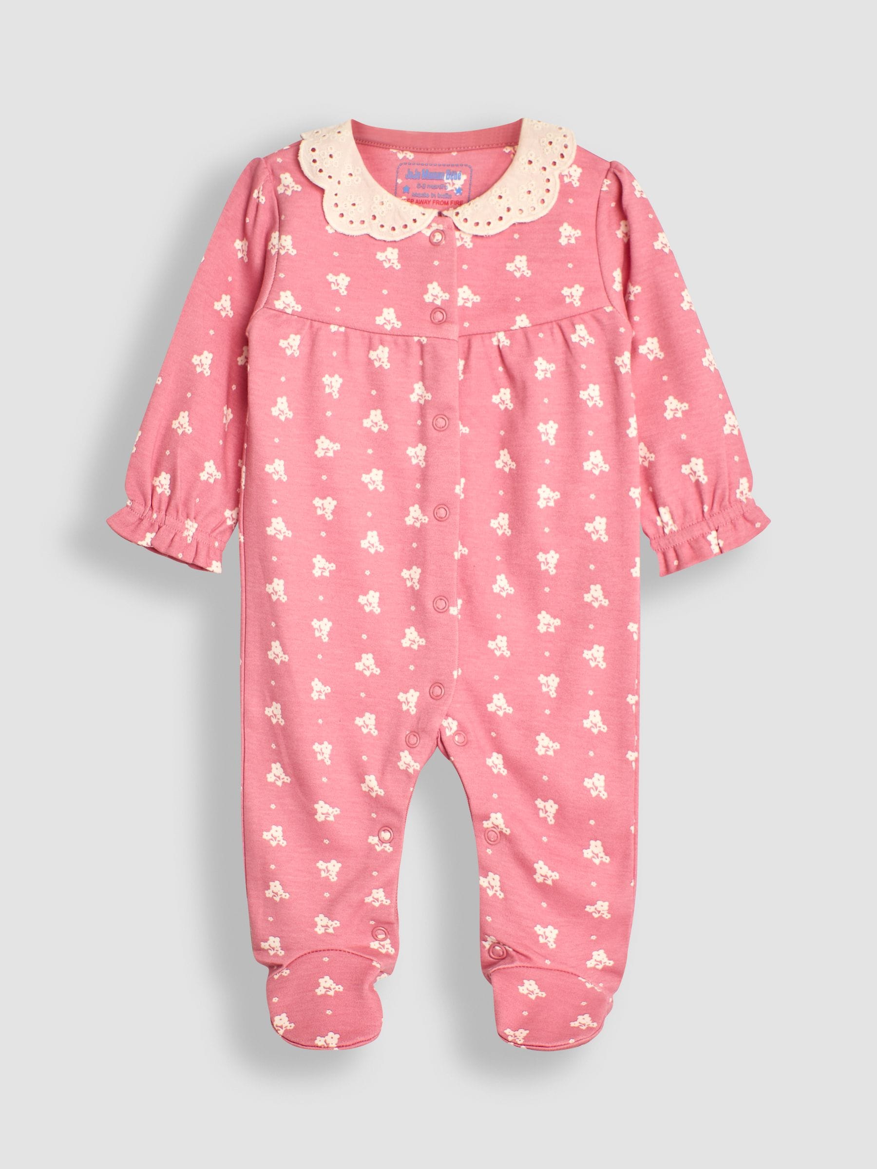 JoJo Maman Bébé Rose Pink Pretty Printed Collar Sleepsuit image 3