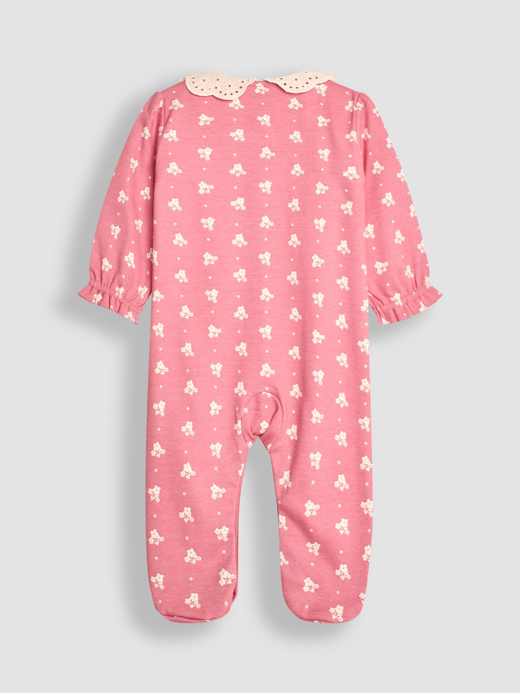 JoJo Maman Bébé Rose Pink Pretty Printed Collar Sleepsuit image 4