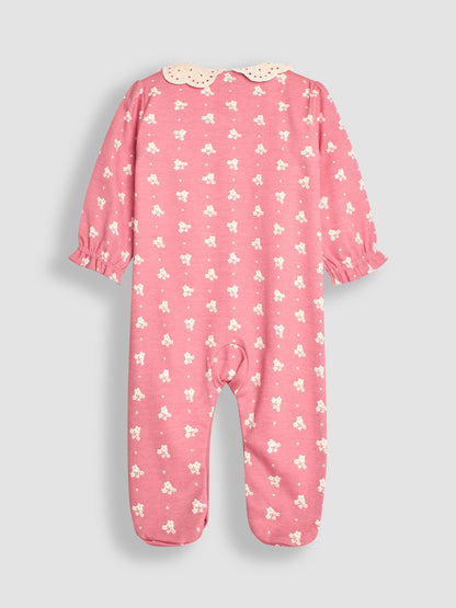 JoJo Maman Bébé Rose Pink Pretty Printed Collar Sleepsuit image 4