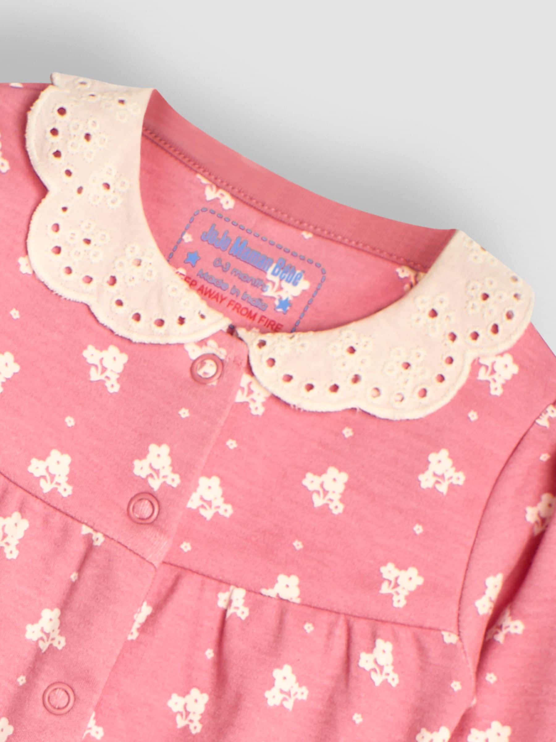 JoJo Maman Bébé Rose Pink Pretty Printed Collar Sleepsuit image 5