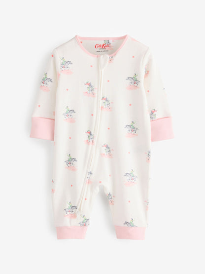 Pink/White Cath Kidston Floral Baby 100% Cotton Sleepsuits 3 Pack image 3