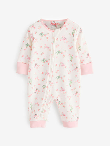 Pink/White Cath Kidston Floral Baby 100% Cotton Sleepsuits 3 Pack image 4