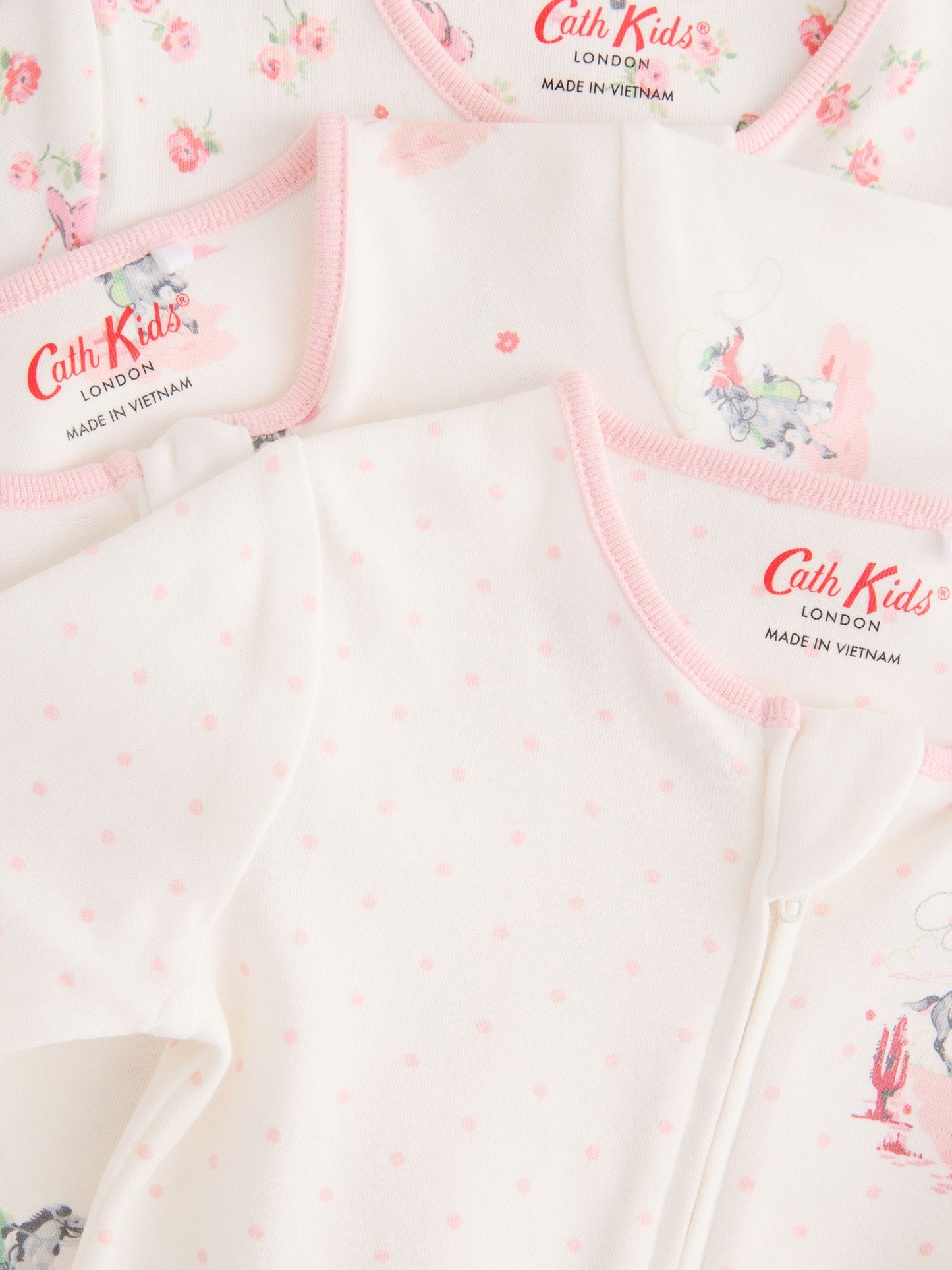 Pink/White Cath Kidston Floral Baby 100% Cotton Sleepsuits 3 Pack image 6