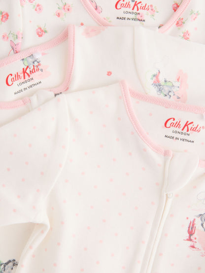 Pink/White Cath Kidston Floral Baby 100% Cotton Sleepsuits 3 Pack image 6