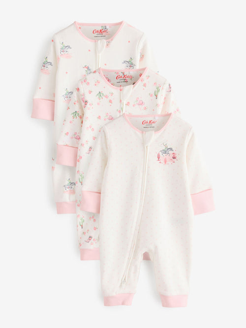 Pink/White Cath Kidston Floral Baby 100% Cotton Sleepsuits 3 Pack image 1