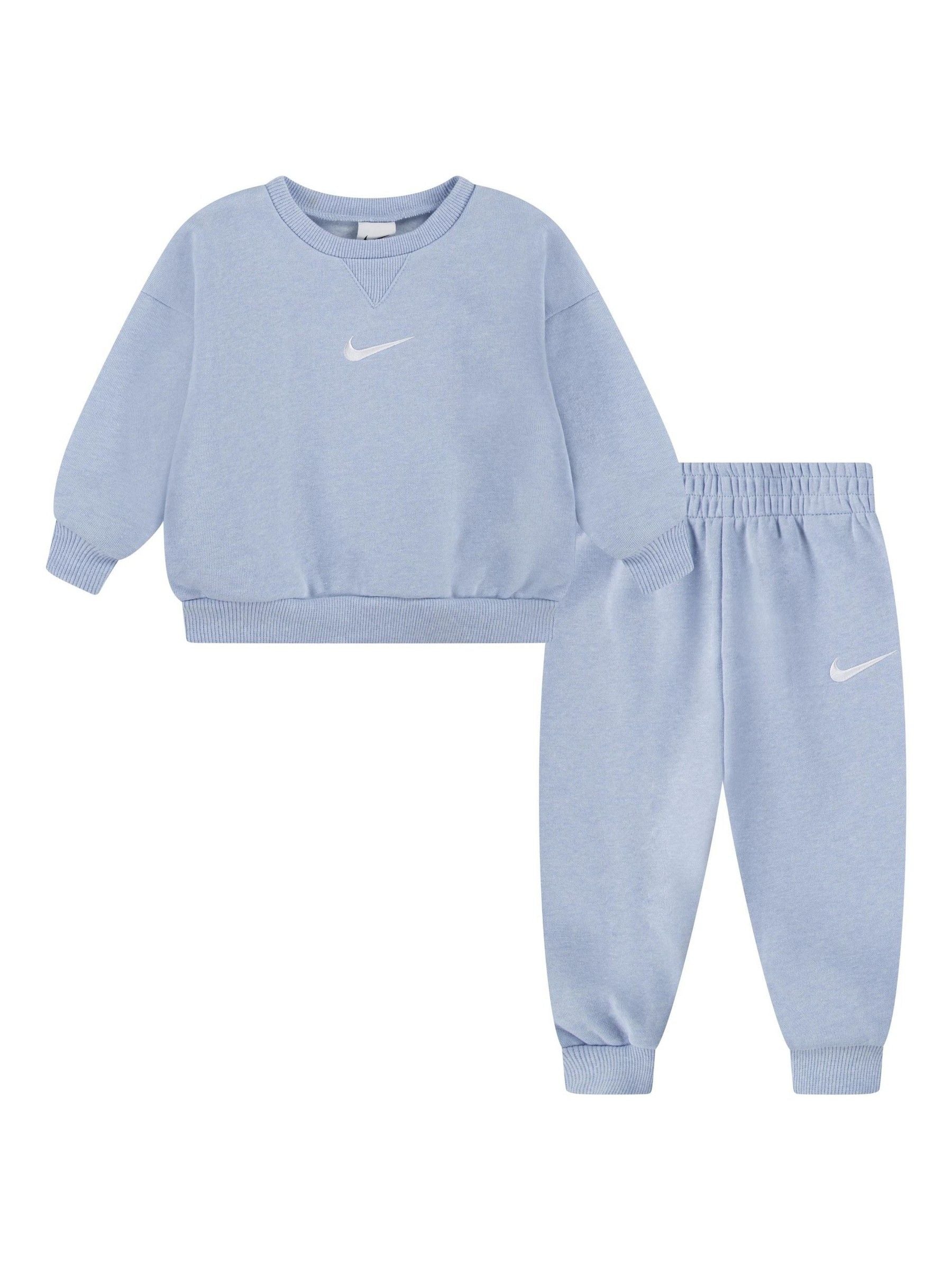 Nike Blue Infant Essential Fleece Crew Neck and Joggers Tracksuit Set image 1