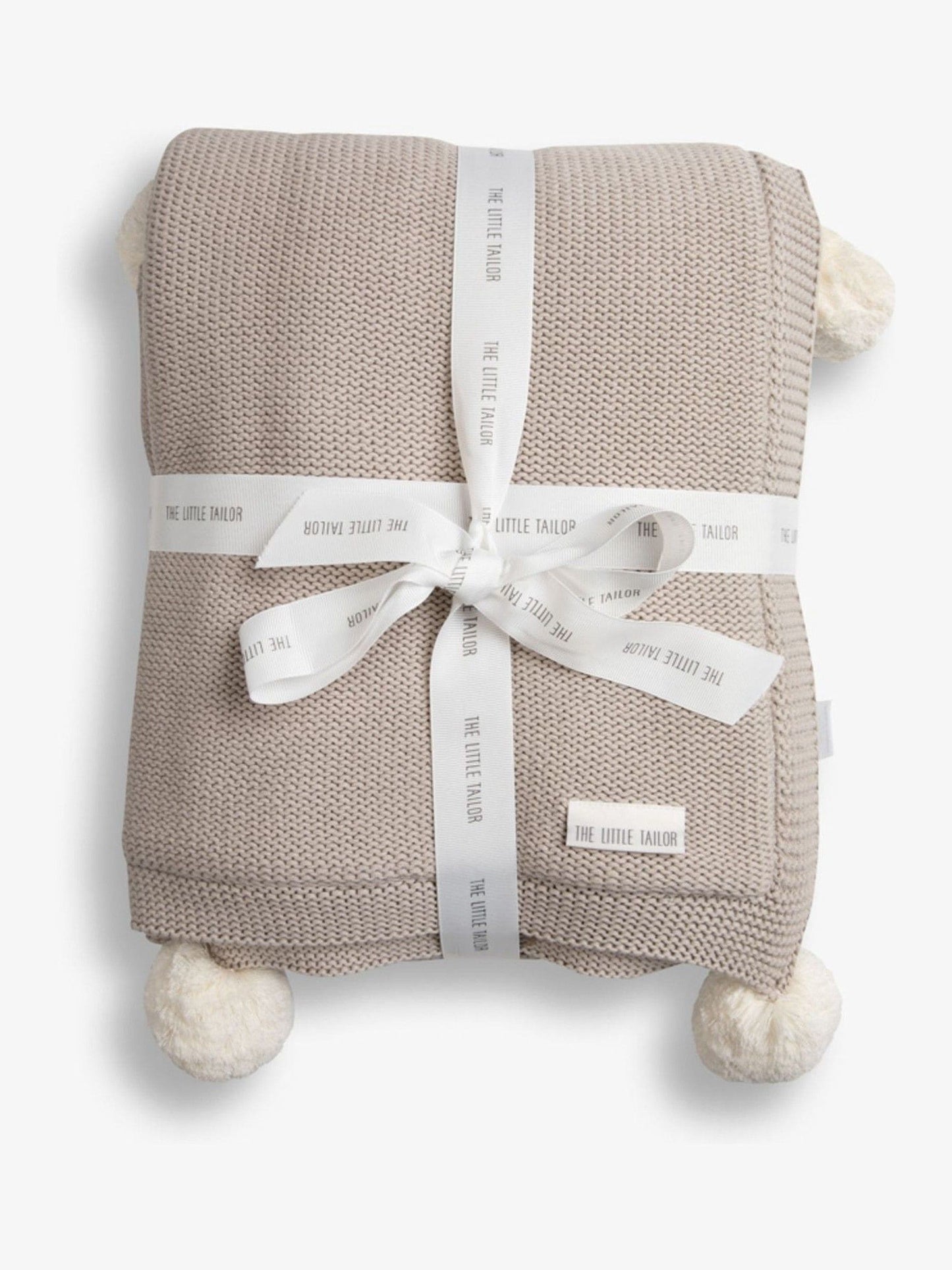 The Little Tailor Natural Pom Pom Plush Lined Blanket image 1