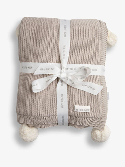 The Little Tailor Natural Pom Pom Plush Lined Blanket image 1