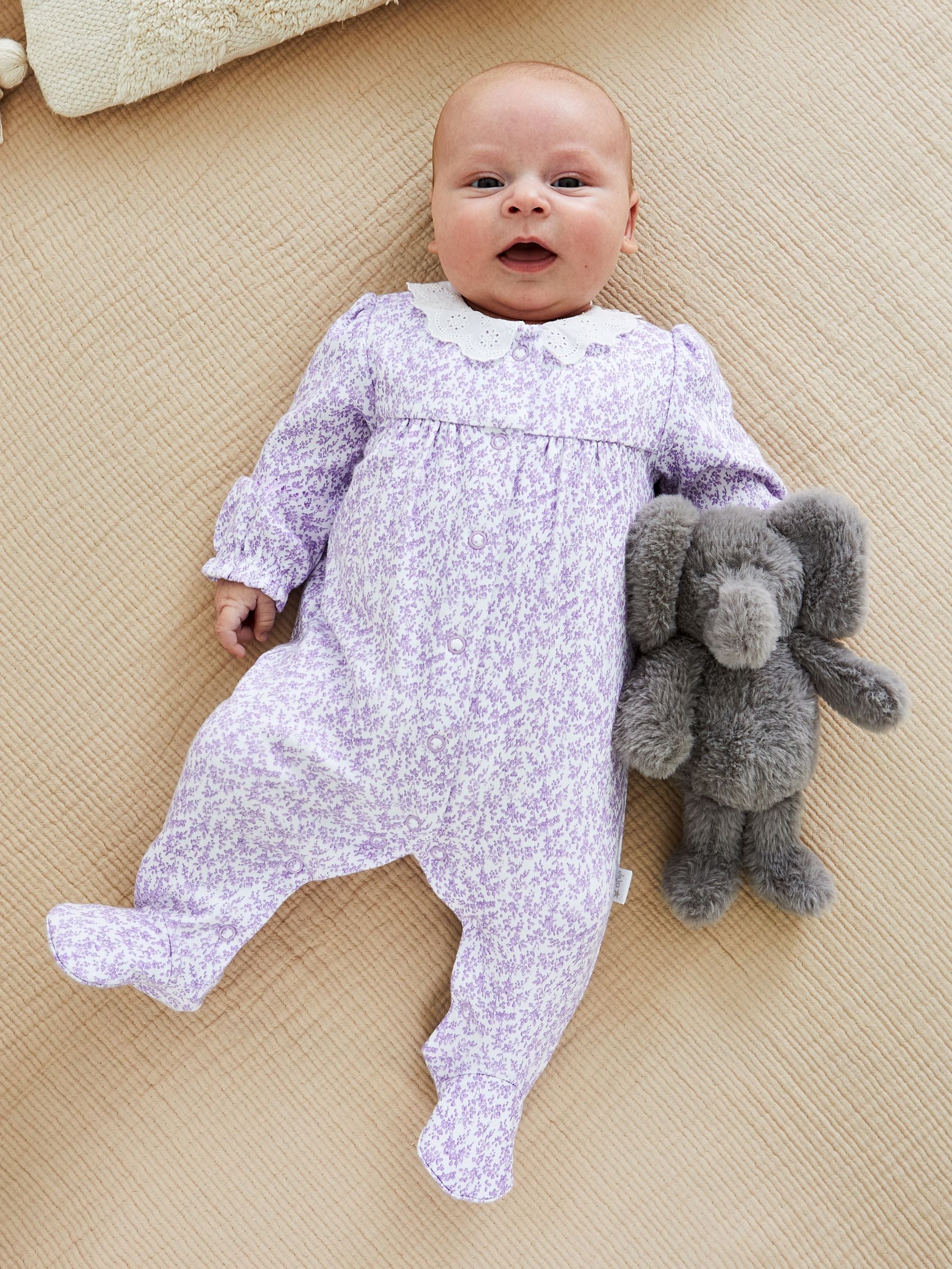 JoJo Maman Bébé Lilac Pretty Floral Sleepsuit image 2