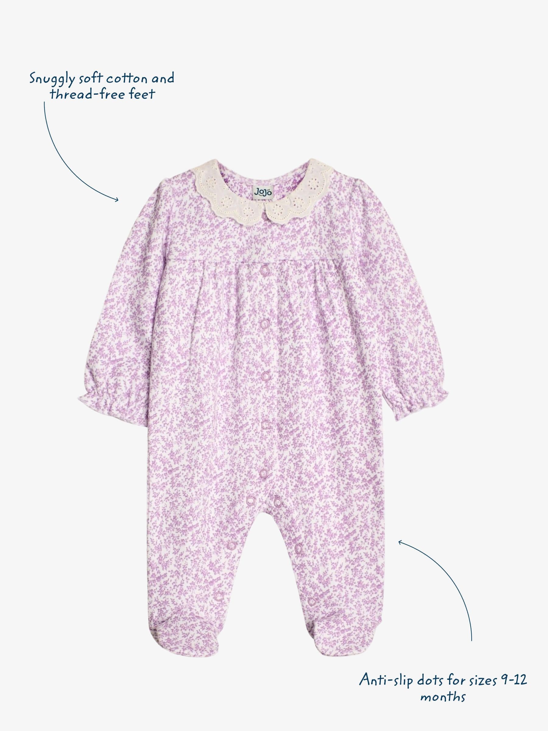JoJo Maman Bébé Lilac Pretty Floral Sleepsuit image 4
