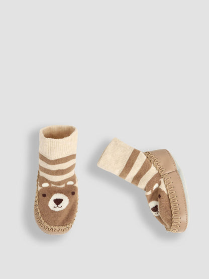 JoJo Maman Bébé Brown Bear Mouse Moccasin Slipper Socks image 3