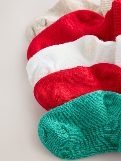 Dsiney Kidz - Red/Green Embroidererd Christmas Roll Top Baby Socks 5 Pack image 3