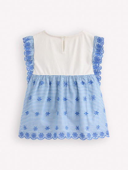 Dsiney Kidz - Boden Blue Fabric Mix Broderie Top image 2