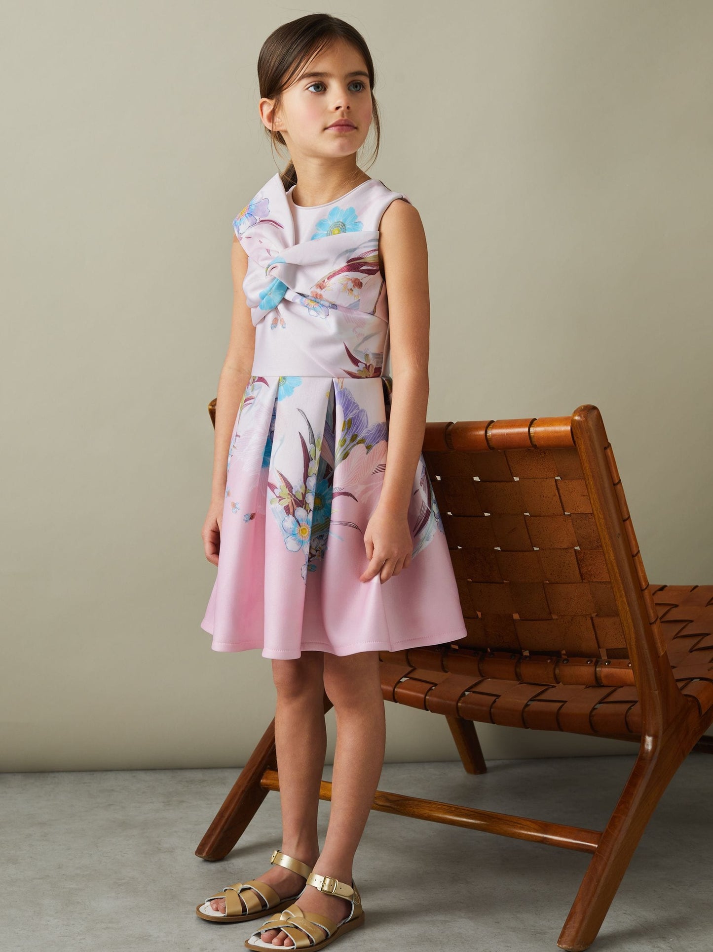 Dsiney Kidz - Reiss Pink Marti 4-9 yrs Floral Scuba Twist Fit-and-Flare Dress image 1