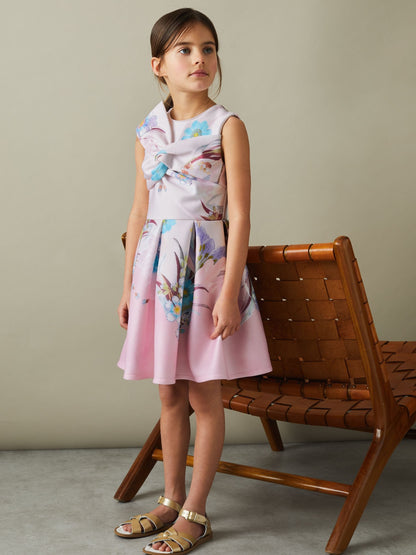 Dsiney Kidz - Reiss Pink Marti 4-9 yrs Floral Scuba Twist Fit-and-Flare Dress image 1