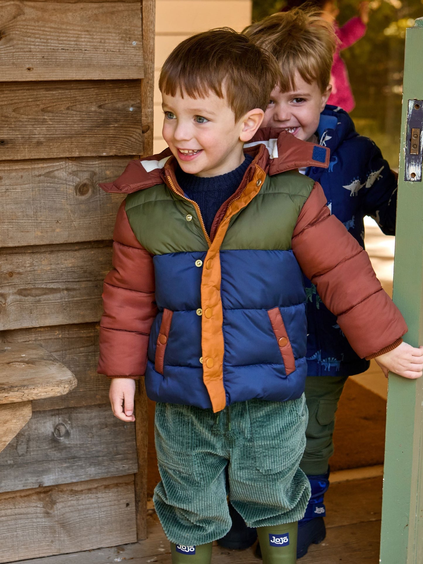 Dsiney Kidz - JoJo Maman Bébé Brown Multi Borg Lined Hooded Puffer Coat image 1