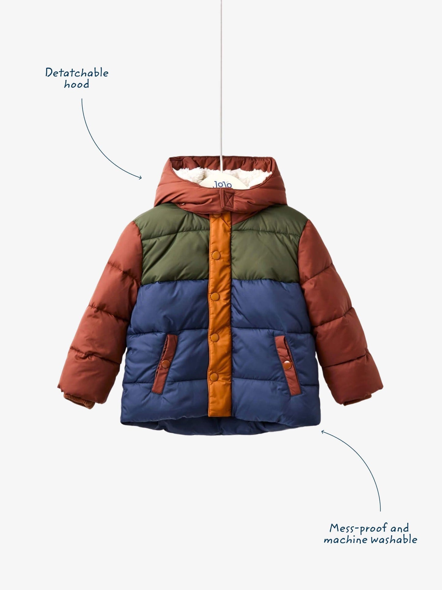Dsiney Kidz - JoJo Maman Bébé Brown Multi Borg Lined Hooded Puffer Coat image 2