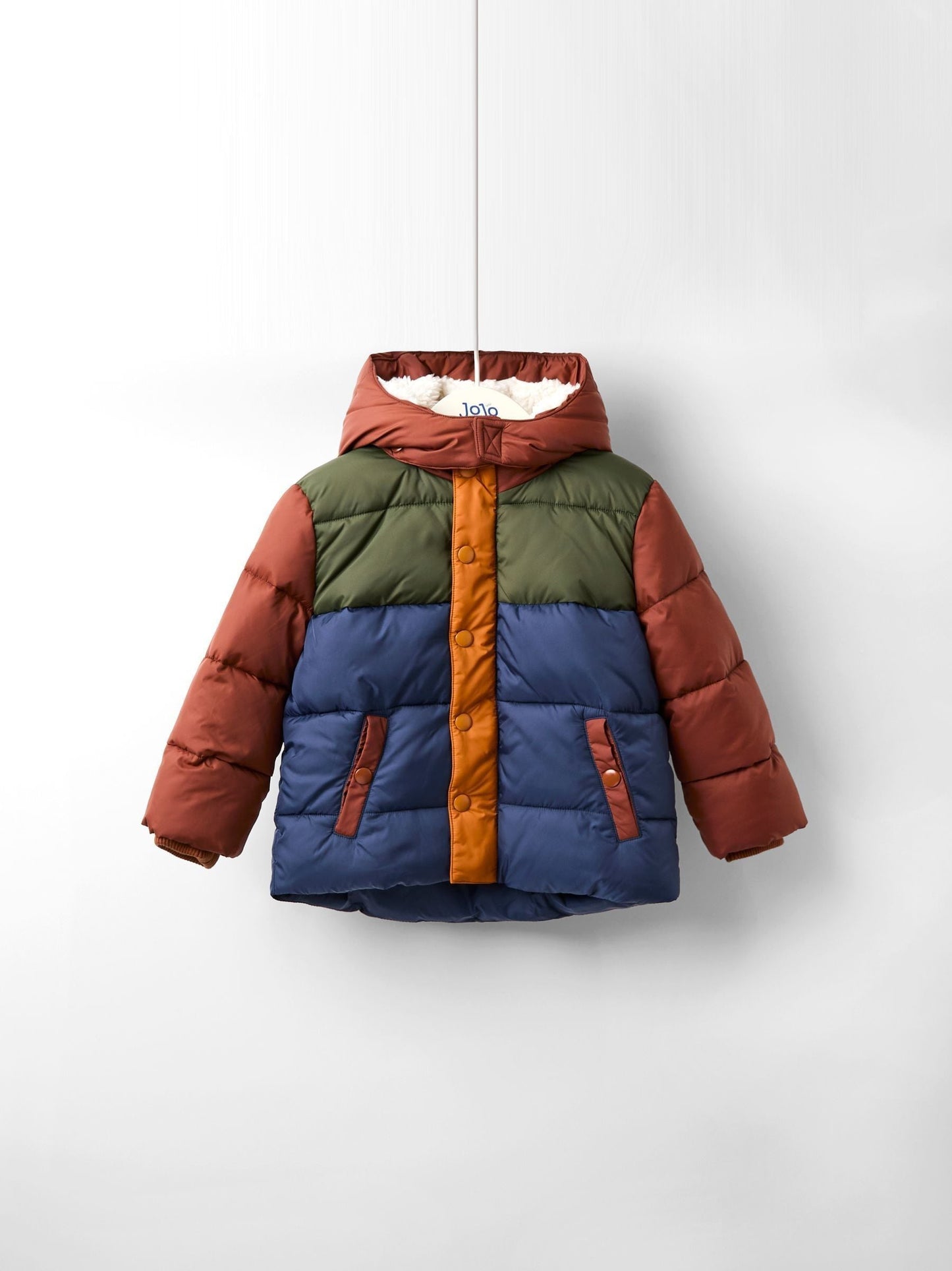 Dsiney Kidz - JoJo Maman Bébé Brown Multi Borg Lined Hooded Puffer Coat image 4