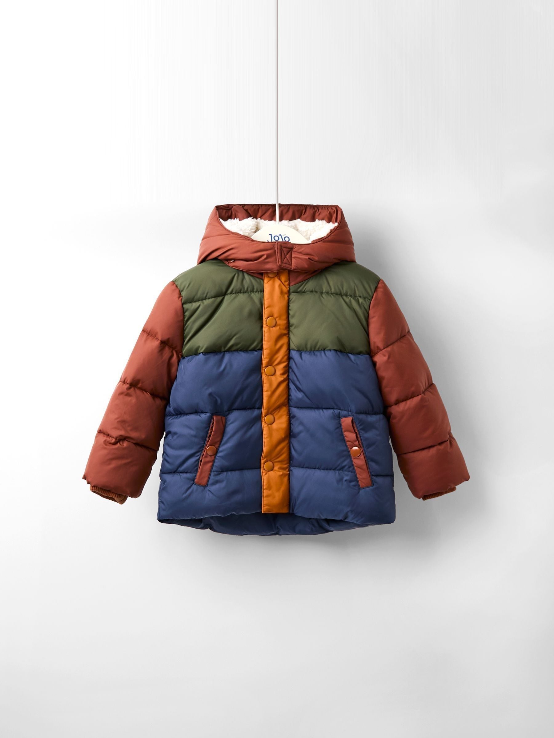 Dsiney Kidz - JoJo Maman Bébé Brown Multi Borg Lined Hooded Puffer Coat image 4