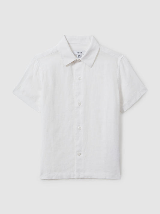 Reiss White Holiday 13-14 yrs Linen Long-Sleeve Button-Through Shirt image 1
