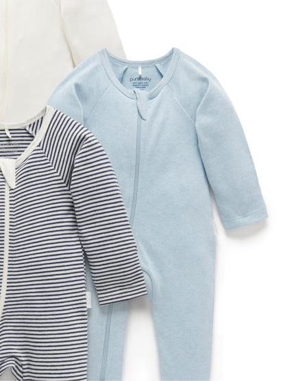 Purebaby Blue Zip Sleepsuits 4 Pack image 2