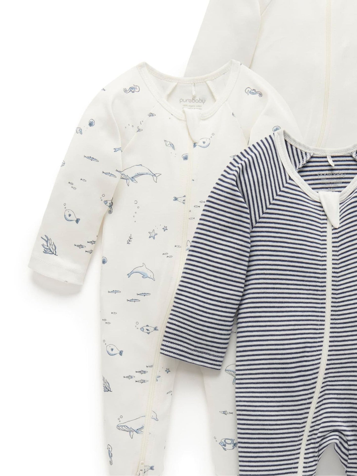 Purebaby Blue Zip Sleepsuits 4 Pack image 4