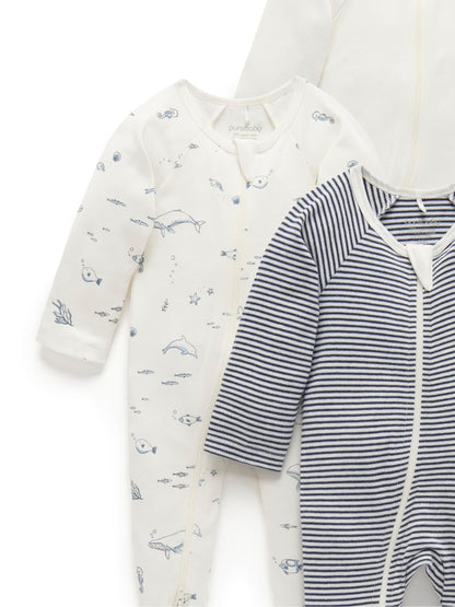 Purebaby Blue Zip Sleepsuits 4 Pack image 4