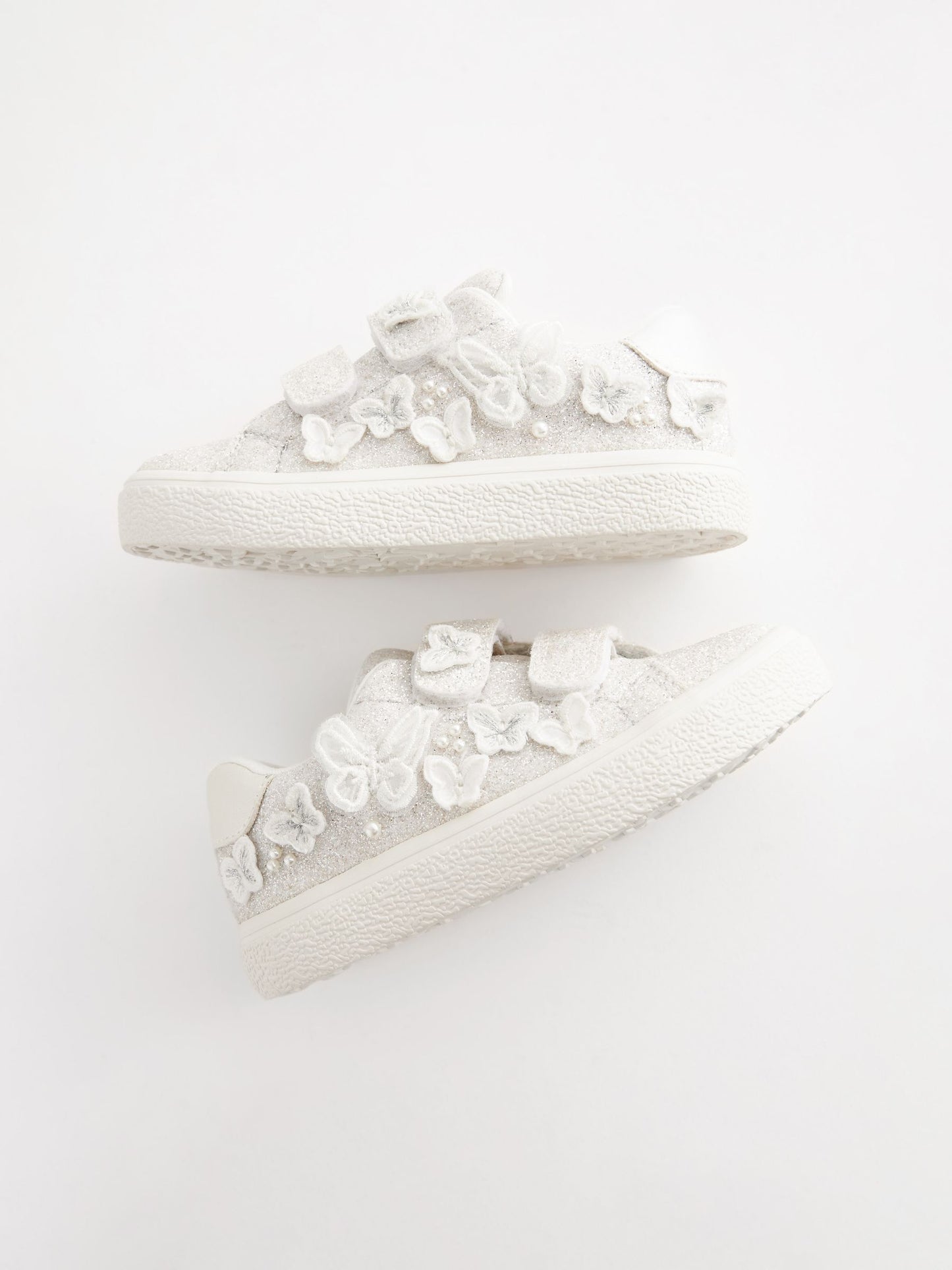 White Glitter Wide Fit (G) Butterfly Touch Fasten Strap Trainers image 3